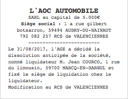 annonce legale dissolution sarl